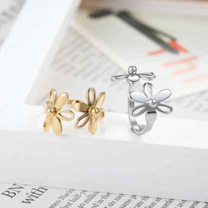 Fashion Flower 304 Stainless Steel 18K Gold Plated Plating Open Ring