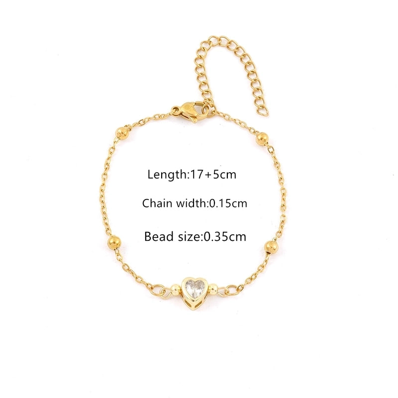 Elegant Minimalist Classic Style Heart Shape 201 Stainless Steel Copper Zircon Cable Chain Bracelets In Bulk