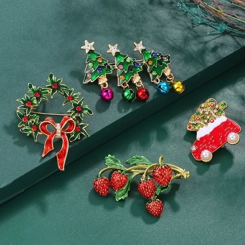 Cartoon Style Pin Christmas Tree Alloy Enamel Rhinestones Unisex Brooches