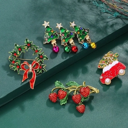 Cartoon Style Pin Christmas Tree Alloy Enamel Rhinestones Unisex Brooches