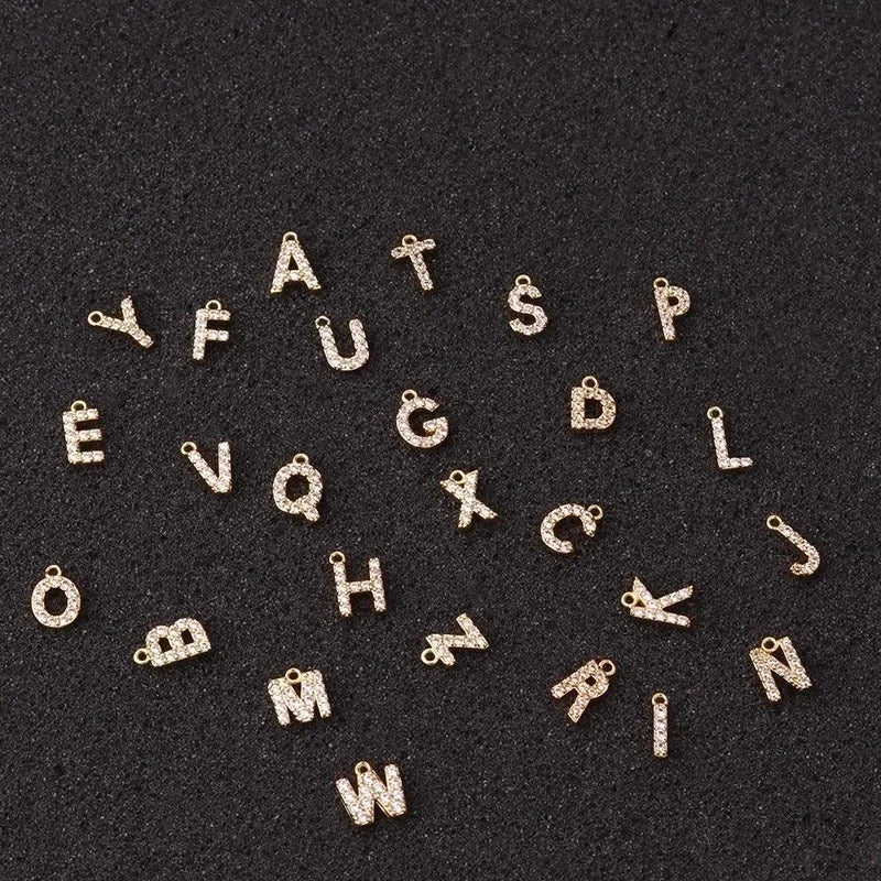 Copper Minimalist Letter Inlaid Zircon Pendant Necklace