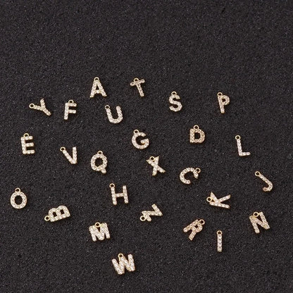 Copper Minimalist Letter Inlaid Zircon Pendant Necklace