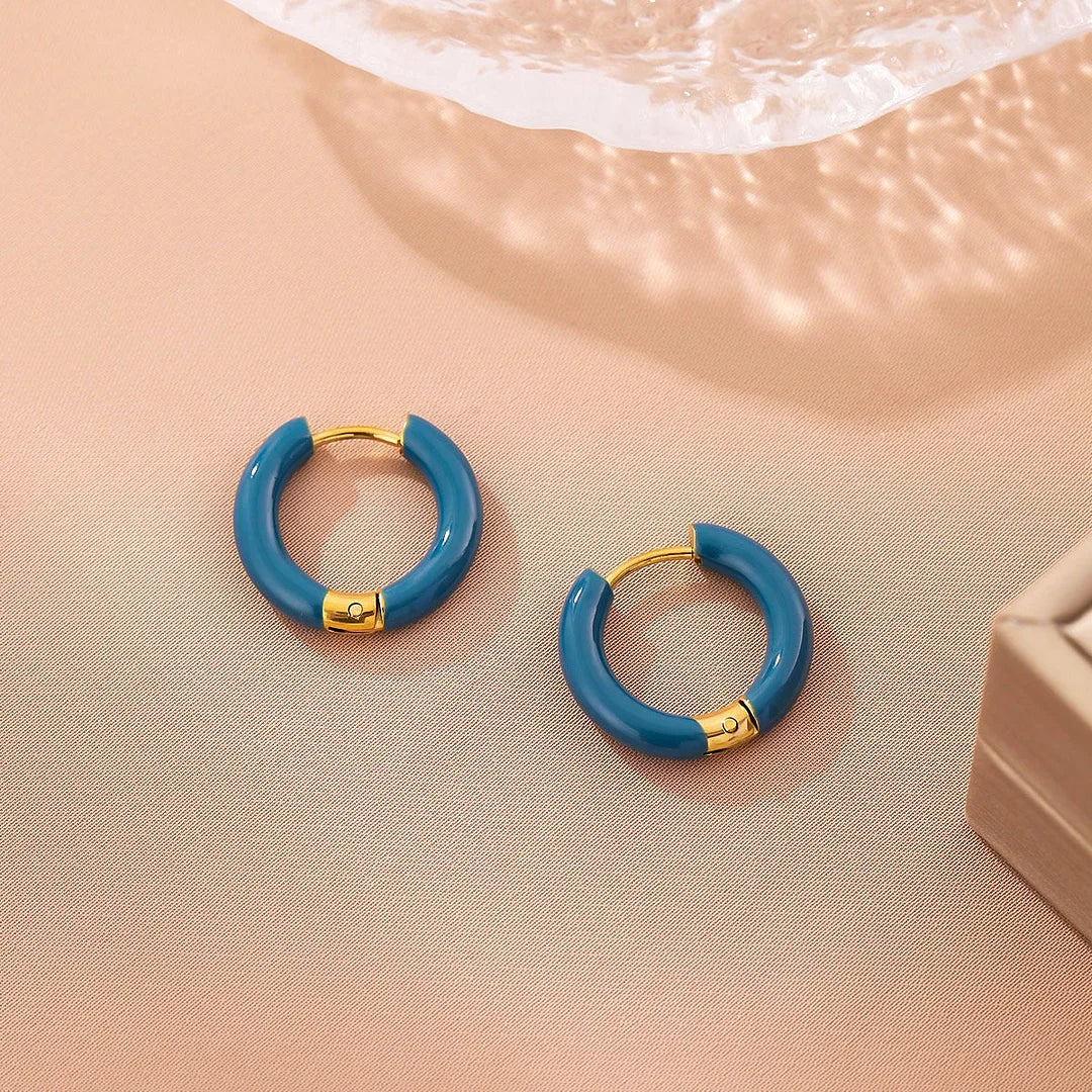 Minimalist Round Geometric Stainless Steel Oil Dripping Earrings