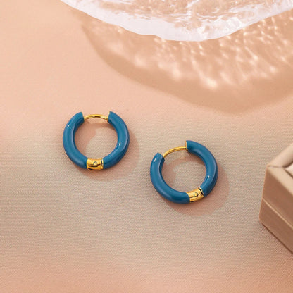 Minimalist Round Geometric Stainless Steel Oil Dripping Earrings
