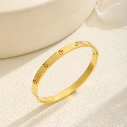 Casual Elegant Cross Heart Shape Flower Titanium Steel 18K Gold Plated Rhinestones Bangle In Bulk