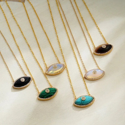 Modern Style Classic Style Devil's Eye 304 Stainless Steel Natural Stone Turquoise Zircon 18K Gold Plated Pendant Necklace