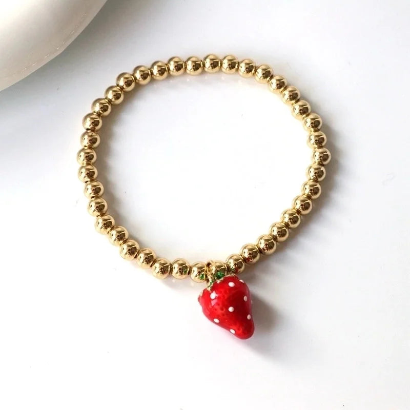 Cute Sweet Cherry Strawberry Copper Beaded Bracelets