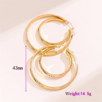 2 Pieces Retro Minimalist Round Waves Plating 201 Stainless Steel 18K Gold Plated Hoop Earrings