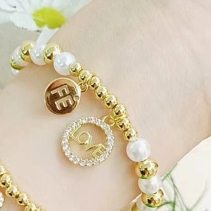 Casual Vacation Minimalist Heart Shape Key Lock Copper Zircon 18K Gold Plated Beaded Plating Inlay Bracelets