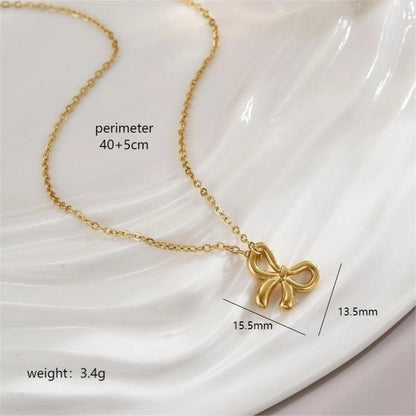 Stainless Steel 18K Gold Plated Minimalist Polishing Plating Star Heart Shape Bow Knot Pendant Necklace