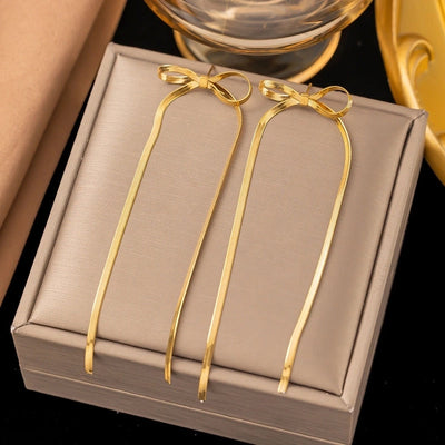 1 Pair Sweet Minimalist Heart Shape Bow Knot Shell Plating Titanium Steel Drop Earrings