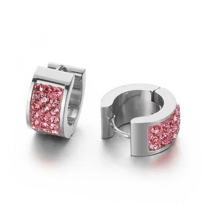 1 Pair Shiny Round Solid Color Inlay Stainless Steel Rhinestones 18K Gold Plated Earrings