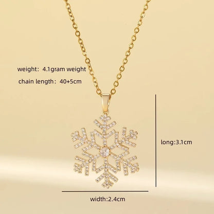 Sweet Minimalist Commute Snowflake 304 Stainless Steel Brass Zircon Inlay Stainless Steel Necklaces
