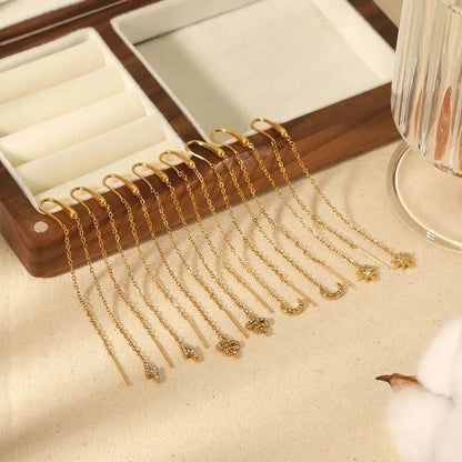 1 Pair Minimalist Classic Style Hexagram Moon Polishing Plating Inlay 304 Stainless Steel Zircon 18K Gold Plated Drop Earrings