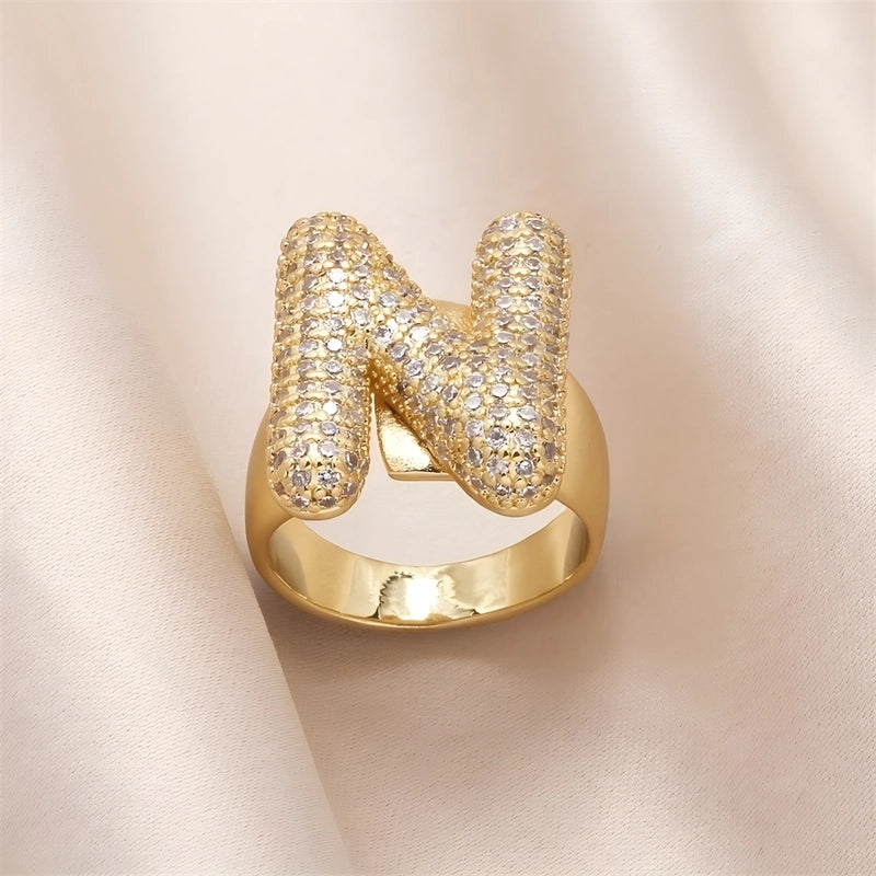 Copper Inlay Letter Zircon Open Rings