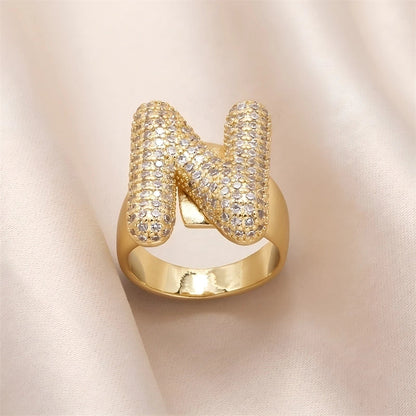 Copper Inlay Letter Zircon Open Rings