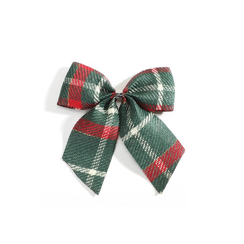 Kuhiro Christmas Bow Red Black Green Plaid Bow Imitation Linen OPP Bag Christmas Tree Wreath Decoration