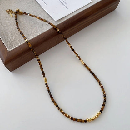 Minimalist Geometric Natural Stone Tiger Eye Pendant Necklace In Bulk