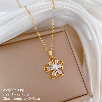 Minimalist Geometric Titanium Steel Diamond Inlay Necklaces