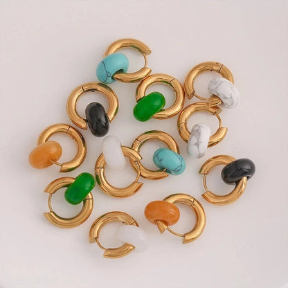 1 Pair Retro Classic Style Circle 304 Stainless Steel Turquoise Agate 18K Gold Plated Drop Earrings