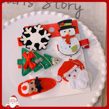 New Christmas Bow Hairpin Cute Headwear Cartoon Fabric Bell Elk Snowflake Christmas Tree Hairpin Set
