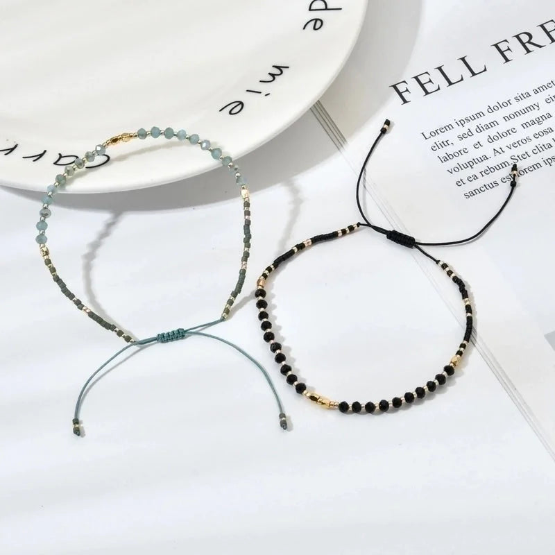 Bohemian Solid Color Natural Stone Drawstring Bracelets