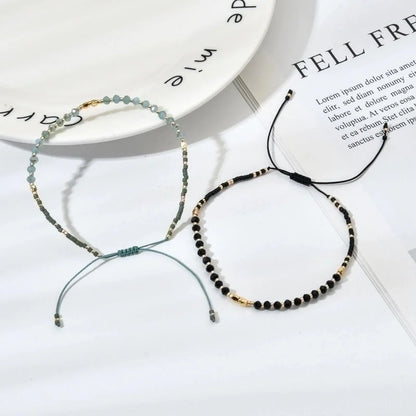 Bohemian Solid Color Natural Stone Drawstring Bracelets