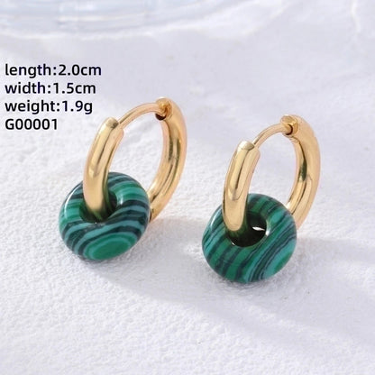 2 Pieces Retro Minimalist Round Plating 304 Stainless Steel Natural Stone Gold Plated Earrings