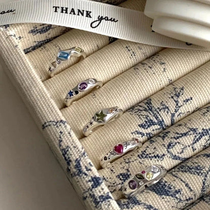 Vacation Sweet Star Heart Shape Copper Inlay Zircon Rings