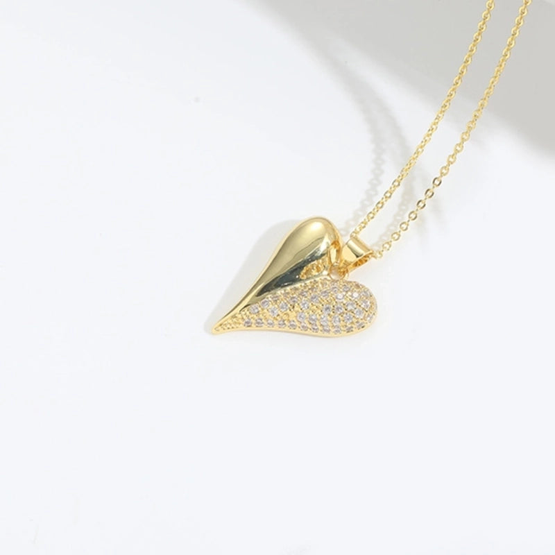 Copper Cable Chain 14K Gold Plated Cross Heart Shape Zircon Necklace