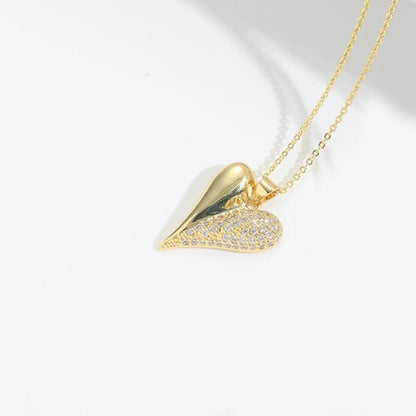 Copper Cable Chain 14K Gold Plated Cross Heart Shape Zircon Necklace