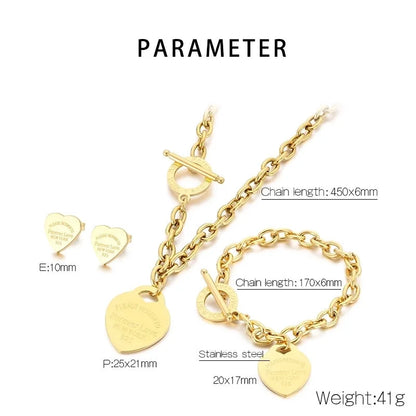 Minimalist Heart Shape 304 Stainless Steel 18K Gold Plated Jewelry Set