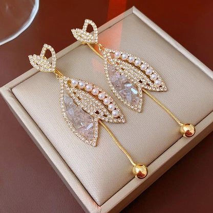 1 Pair Retro Color Block Heart Shape Pleated Inlay Copper Rhinestones Drop Earrings