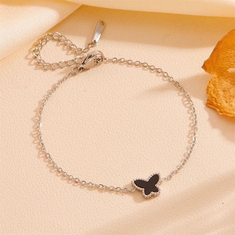 Elegant Minimalist Butterfly Titanium Steel Acrylic 18K Gold Plated Inlay Bracelets Earrings Necklace