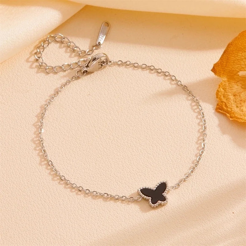 Elegant Minimalist Butterfly Titanium Steel Acrylic 18K Gold Plated Inlay Bracelets Earrings Necklace