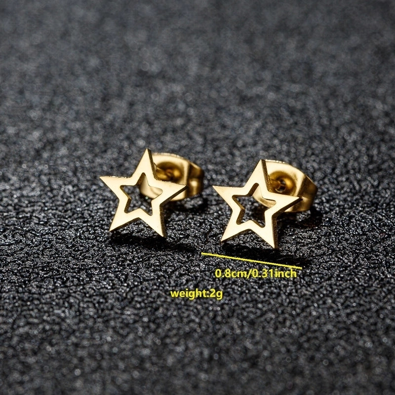 1 Pair Minimalist Classic Style Round Star Moon Hollow Out 304 Stainless Steel 18K Gold Plated Ear Studs