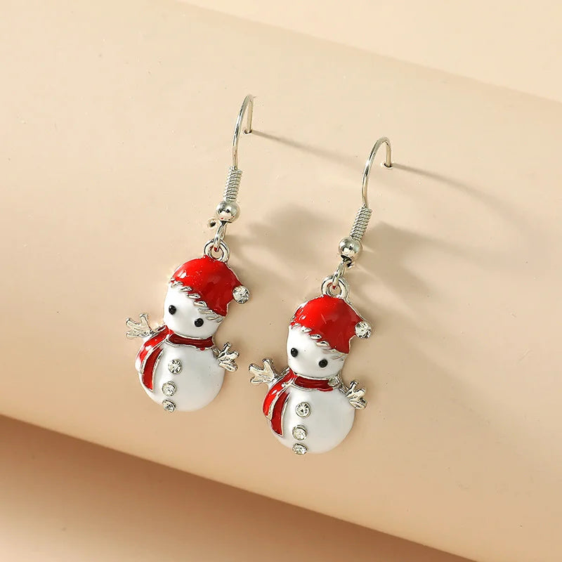 Retro Christmas Hat Snowman Alloy Enamel Inlay Rhinestones Christmas Women's Earrings Necklace