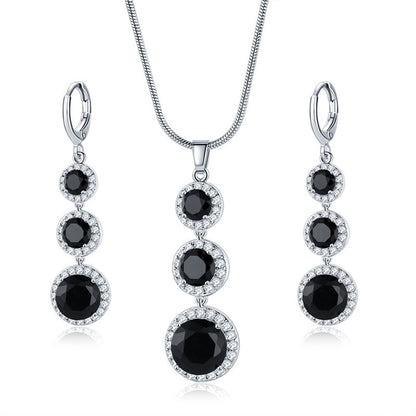 Copper Zircon Rhodium Plated Casual Vintage Style Inlay Round Zircon Earrings Necklace Jewelry Set
