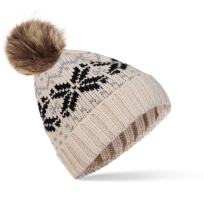Women's Basic Retro Snowflake Pom Poms Eaveless Wool Cap