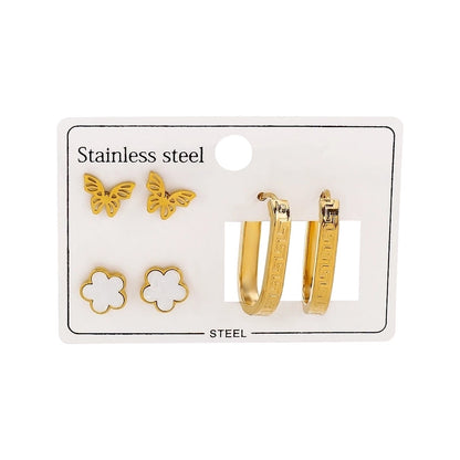 1 Set Casual Elegant Heart Shape Flower Butterfly 304 Stainless Steel Drop Earrings Ear Studs