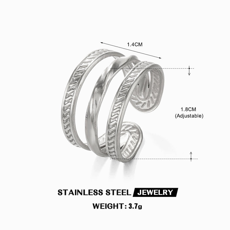 304 Stainless Steel 18K Gold Plated Minimalist Plating Lines Open Rings