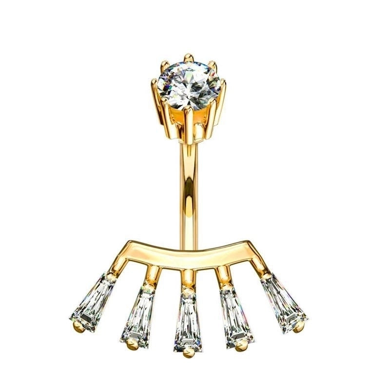 1 Piece Belly Rings Minimalist Moon 316 Stainless Steel Inlay Zircon