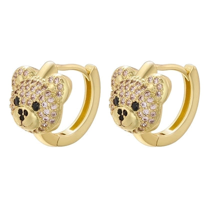 2 Pieces Elegant Shiny Bear Plating Inlay Copper Zircon 18k Gold Plated Earrings
