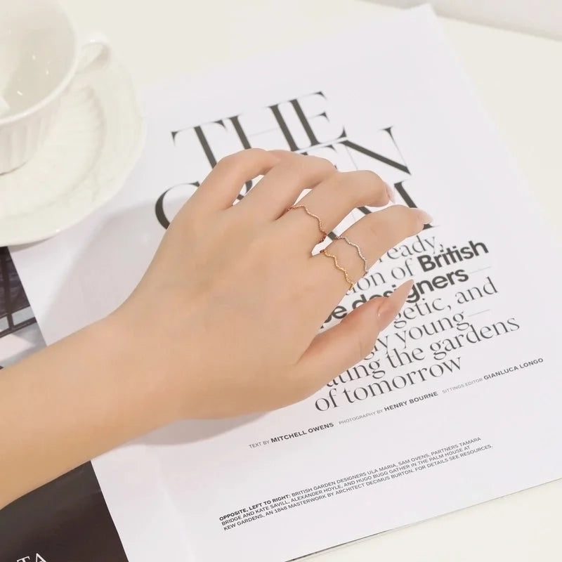 Minimalist Classic Style Waves Solid Color Titanium Steel Rings