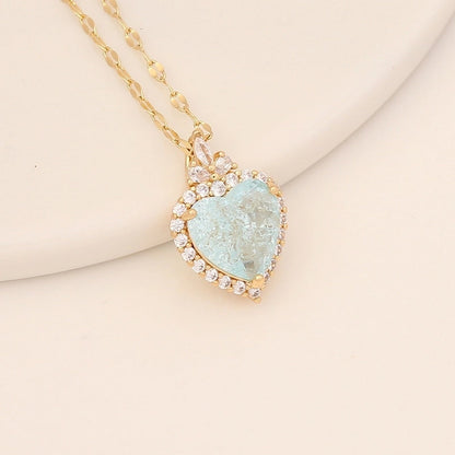 Fashion Heart Shape Stainless Steel Copper Inlay Zircon Pendant Necklace 1 Piece