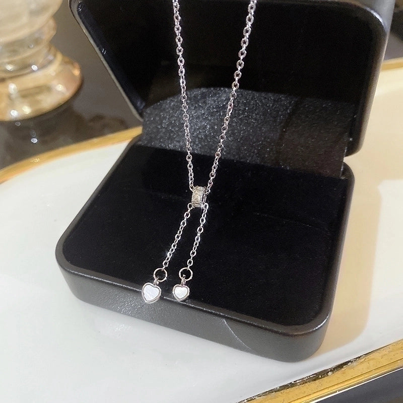 Minimalist Heart Shape Flower Bow Knot Titanium Steel Copper Plating Inlay Artificial Gemstones Pendant Necklace