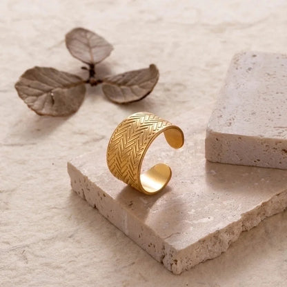 Retro Solid Color 304 Stainless Steel Plating Wide Band Ring Open Ring