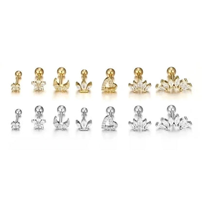 1 Piece Minimalist Moon Heart Shape Flower Plating Inlay 316L Stainless Steel Zircon Stainless Steel Earrings