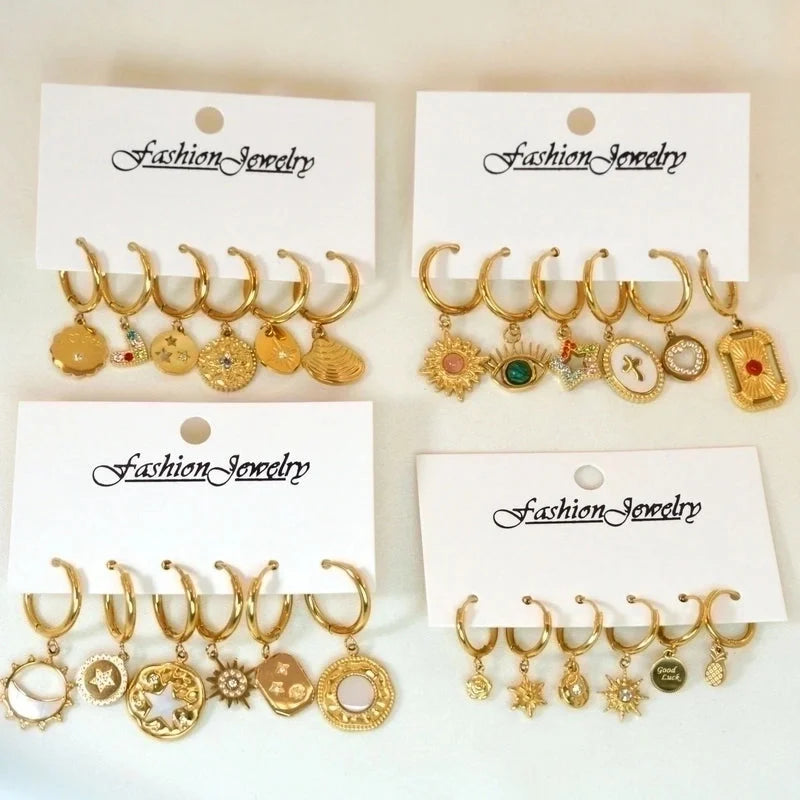 6 Pieces Minimalist Classic Style Solid Color Inlay 304 Stainless Steel Rhinestones Drop Earrings