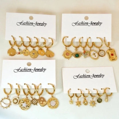 6 Pieces Minimalist Classic Style Solid Color Inlay 304 Stainless Steel Rhinestones Drop Earrings